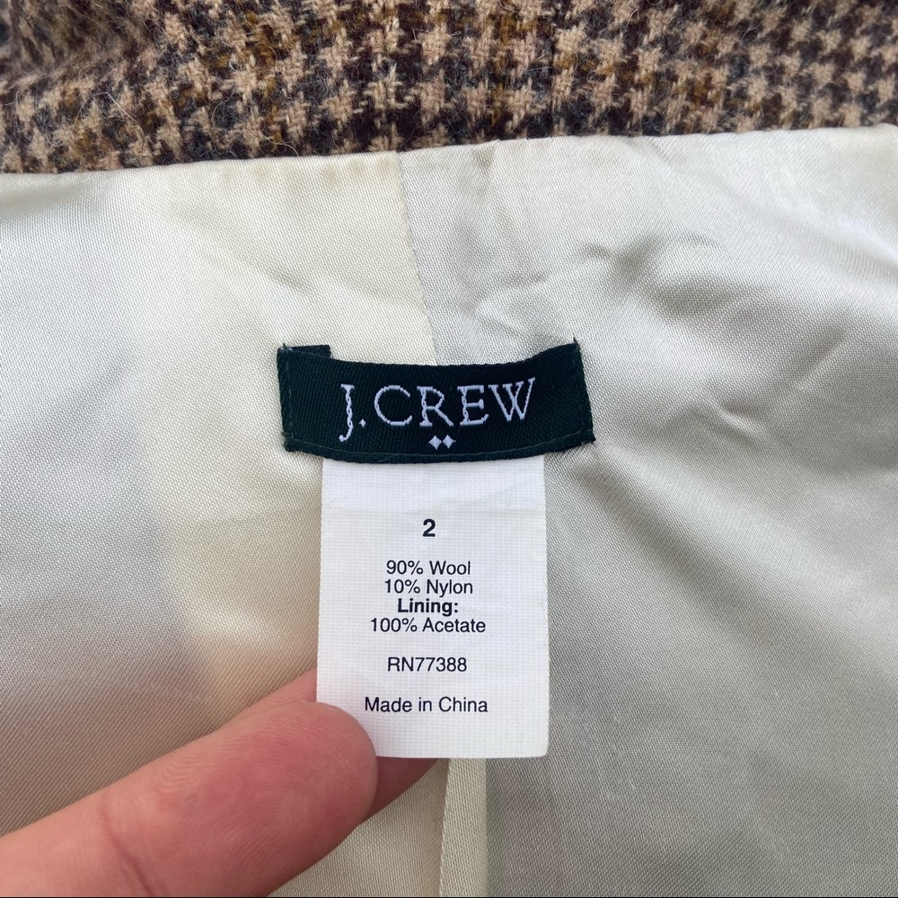 J. Crew Brown Tweed Houndstooth Wool Ruffle Trim Jacket Blazer - Picture 8 of 8